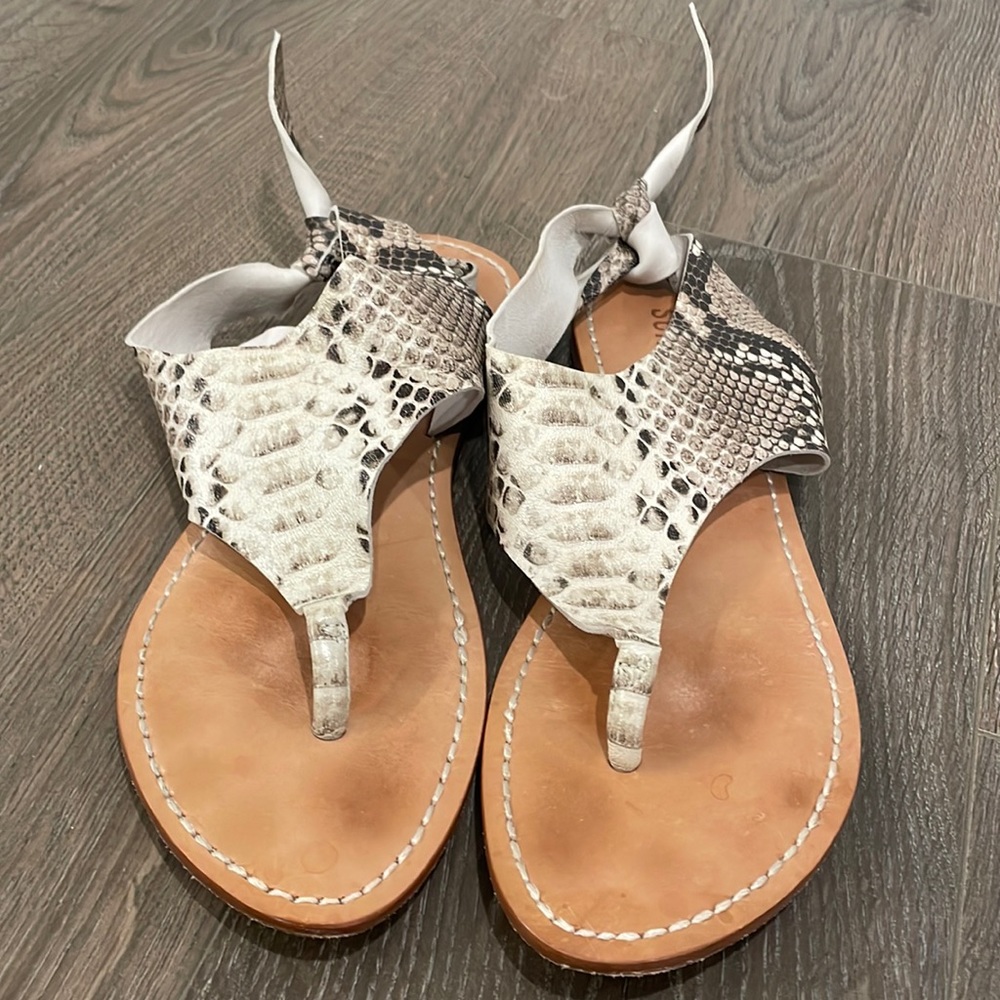 Schutz Snakeskin Leather Flat Sandal with ties